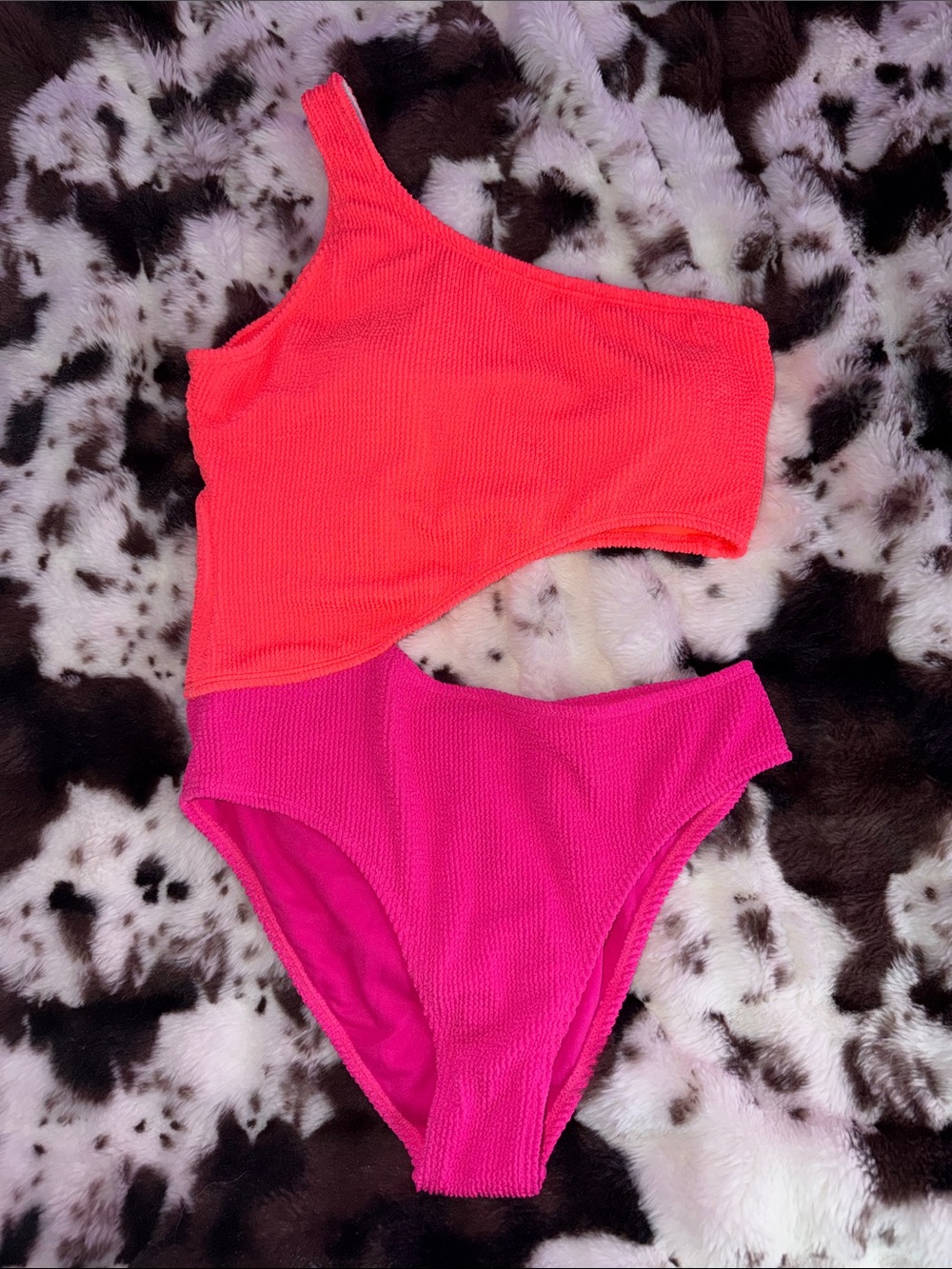 Neon One-Shoulder Colorblock One-Piece Swimsuit - Pink & Orange